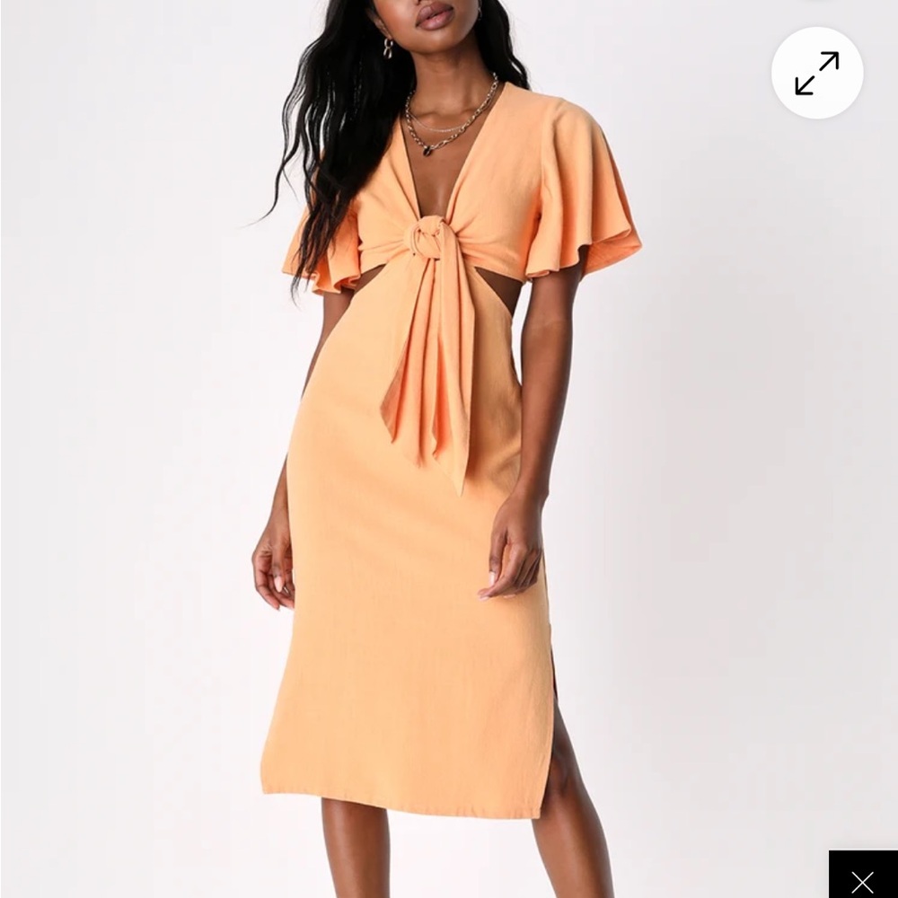 Lulu's Peach Knot-Front Midi Dress